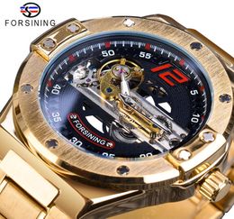 Forsiner Automatic Male Watch Golden Bridge Transparent en acier inoxydable Band Racing Man Mechanicalwatch Relogo Masculino3354124