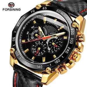 Forsiner Automatic Mechanical Men Wristwatch Sport Horloge masculine Horloge en cuir réel Affiche étanche.