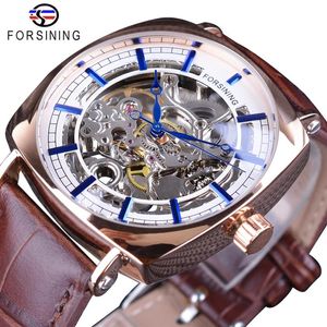 Forsining montre marron en cuir véritable mode Design classique montre pour hommes haut de gamme de luxe bleu mains Royal automatique mécanique Wat221i