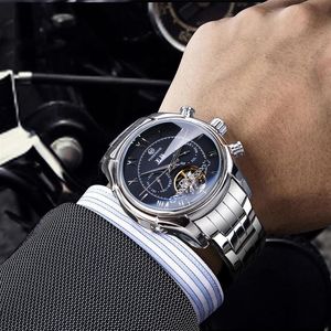 Forsining Business Heren Automatisch Mechanisch Horloge Tourbillon Kalender Weekweergave Zilver Roestvrij Staal Erkek Kol Saati Clock241J