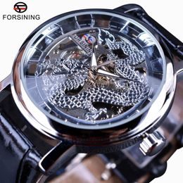 Forsining chinois conception Simple boîtier Transparent montres pour hommes Top marque de luxe montre squelette Sport montre mécanique mâle Clock262P