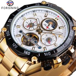 Forsining – montre mécanique classique à Tourbillon doré pour hommes, automatique, phases de lune, calendrier, ceintures en acier inoxydable, horloge Reloj Hombre273i