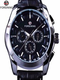 ForsiNing Classic Series Black Genuine Leather Strap 3 Dial 6 Hands Men Watch Top Brand Luxury Automatic Mécanique montre Clock2415098269