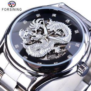 Forsining Diamond Montre Design Silver inoxydless Automatic Dragon Display Men Homme Luxury montres bracelet Classic Top Steel H238F