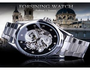 Forsining Diamond Montre Design Silver roestvrijstalen automatische Dragon Display Men Homme Luxe horloges Polmerk Classic Top Steel H9768564