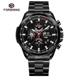 Fashion Automatic Watch Mens multifunctionele roestvrijstalen waterdichte complete kalender Militaire automatische horloges Montre Relogio T200311 polshorloges