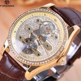 Forsiner Fashion Diamond Tourbillion Affichage marron