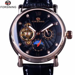 Forsining Mode Luxe Mains Lumineuses Rose Doré Hommes Montres Top Marque Tourbillion Diamant Affichage Automatique Mécanique Watch223G