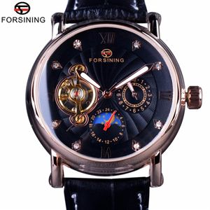 Forsiner Fashion Luxury Hands Luminels Hands Rose Golden Men Watchs Top Brand Tourbillion Diamond Affichage Automatique mécanique Watch244E