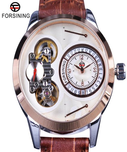 Forsiner Fashion Second Dial Tourbillion Rose Golden Case brun Grown Great Leather Mens Top Brand Luxury Automatic Watch4747817