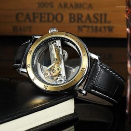 Forsining mode Transparent squelette mécanique hommes montre en cuir Starp affaires horloge hommes automatique montre-bracelet 13048