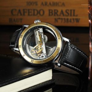 Forsining Mode Transparent Squelette Mécanique Hommes Montre En Cuir Starp Business Clock Mens Automatique Montre-Bracelet1
