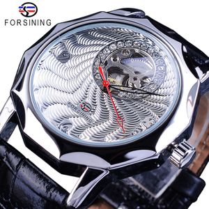 Forsiner des montres de mode Diamond Display Half Skeleton Design Unique Fashion Dial Mens Silver Watches Top Brand Luxury Neutral Casual 352L