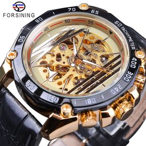 Forsining – montre squelette doré pour hommes, montre-bracelet automatique à remontage automatique, marque de luxe, mains lumineuses, noir, Band320Z