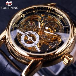 Forsining creux gravure squelette décontracté concepteur noir boîtier doré engrenage lunette montres automatiques hommes marque de luxe Watches328s