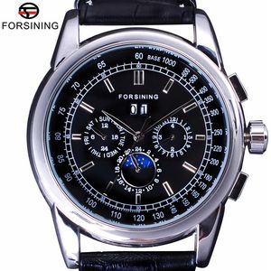 Forsining luxe Phase de lune conception Shanghai mouvement mode tenue décontracté montre automatique échelle cadran montre pour hommes Top marque Luxury269S