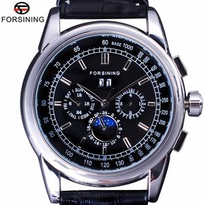 Forsining Luxe Maanfase Ontwerp ShangHai Beweging Mode Vrijetijdskleding Automatische horlogeschaal Wijzerplaat Herenhorloge Topmerk Luxury285v