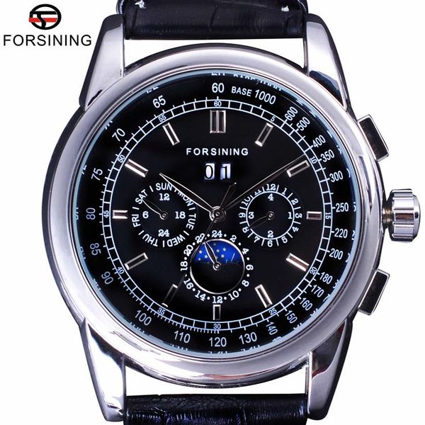 Forsining Lujo Diseño de fase lunar Movimiento ShangHai Moda Ropa casual Reloj automático Escala Dial Reloj para hombre Marca superior Luxury269S