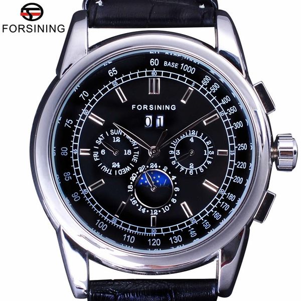 Forsining Diseño de fase lunar de lujo Movimiento ShangHai Moda Ropa casual Reloj automático Esfera a escala Reloj para hombre Marca superior Luxury226z