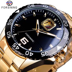 Forining Mechanische heren horloges topmerk luxe automatische man kijkt gouden roestvrijstalen waterdichte lichtgevende handen klok