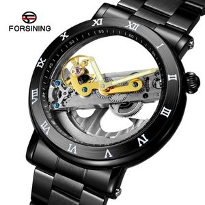 Forsining Men Skeleton Automatische mechanische horloges Mannen Dubbele zijde transparant roestvrijstalen horloges Fashion Luminous Clock 279T