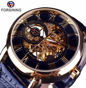 ForsiNing Men Watches Top Brand Luxury Mécanique Squelette montre noir Golden 3D CONCEPTION LITÉRALE ROMMAN CALLAGE NOIR J1909197483