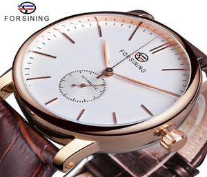 Forsining Mens Fashion Mechanical Watch Rose Gold Case Subal Dial Sport Watchs Gentine cuir High Quality Gentleman horloge Reloj3064794