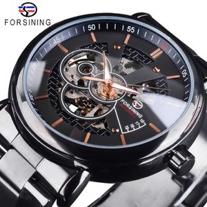 Forsiner Racing Sport Watch Fashion Full Black Horloge en acier inoxydable Lumineux Automatiques pour hommes Top Brand Brand Luxury 228p