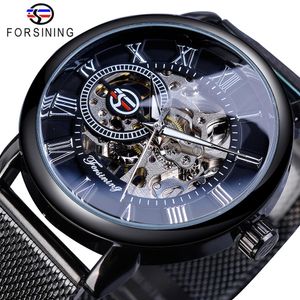 Verfijning retro modeontwerp skelet sport mechanisch horloge lumineuze handen transparante mesh armband voor mannen topmerk luxe