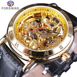 Forining Royal Carving Romeins nummer Retro Steampunk Dial Transparant Men Watches Top Brand Luxury Automatic Skeleton polshorloge