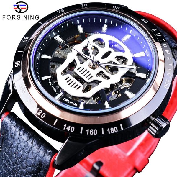 Forsining Sport horloge crâne squelette noir rouge montres hommes montres automatiques haut de gamme luxe lumineux Design eau Resista215u