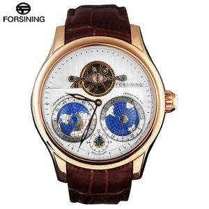 FORSINING Top marque affaires montres mécaniques hommes 30 M étanche automatique montre-bracelet 3D terre cadran cuir Band337D