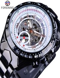 Forsiner Top Brand Men Luxury Men Automatic Watch Business Black Skelet en acier inoxydable Squelette ouvert Design Racing Sport Wristwatch SL7182594