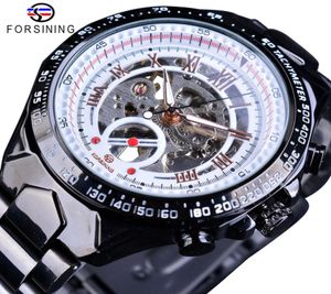 Forining Top Brand Luxury Men Automatic Watch Business Black roestvrij staal Skeleton Open Work Design Racing Sport Polshorwatch SL6417159
