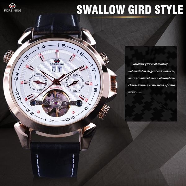 Forsiner Tourbillion Automatic Wrist Watch Calendar Afficher une sangle en cuir authentique montre Top Brand Calendrier de luxe Calendrier Slze210J