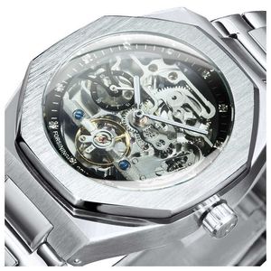 Forsining Tourbillion Mechanical Horloge voor Mannen Automatische Stalen Strap Skeleton Mens Horloges Topmerk Luxe Reloj Hombre 210728