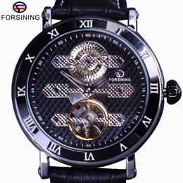 Forsining Tourbillion Obscure Designer étanche en cuir véritable montre pour hommes Top marque de luxe mécanique montre automatique Clock208a