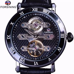 Forsining Tourbillion Obscure Designer étanche en cuir véritable montre pour hommes Top marque de luxe mécanique montre automatique Clock2223