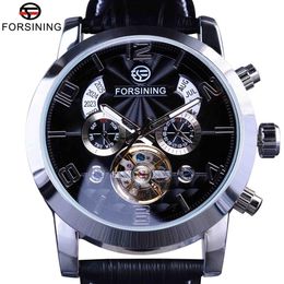 Reloj Forsining Tourbillion con diseño de esfera ondulada y pantalla multifunción para hombre, reloj automático de primeras marcas, pulsera mecánica de lujo w272c