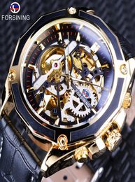Forining Transparant Case Gear Movement Steampunk Men Automatisch skelet horloge topmerk open werkontwerp zelfwikkeling5741309