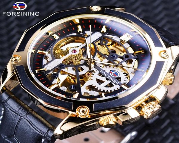 Forsiner le mouvement du boîtier de boîtier transparent steampunk hommes squelette automatique montre la marque ouverte ouverte conception auto winding6856364