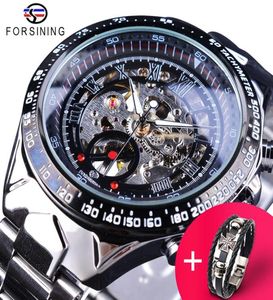 Forsiner Watch Bracelet Set Forwing Transparent Silver Steel Band Mechanical Skeleton Sport Wrist Wistres Men Brand Clock5499396