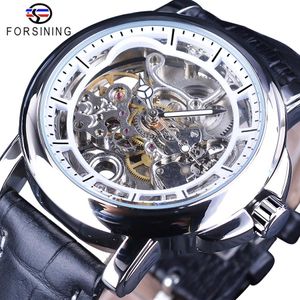 Forsining Uhr Wasserdicht Getriebe Bewegung Transparent Echtes Leder Herren Uhr Skeleton Mechanische Automatische Uhren Top Marke Lu223I