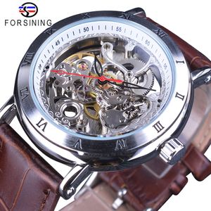 Forsining – montre mécanique automatique pour hommes, équipement étanche, mouvement floral, horloge en cuir Transparent, squelette, marque supérieure Luxury285C