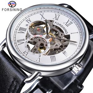 Forsiner White Silver Watch Openwork Clock Male Mas Moux de Mélanges Hommes Top Brand Luxury Black Genuine cuir Wate2744