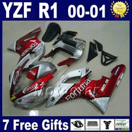 Fortuna Body Kit voor Yamaha 2000 2001 YZF R1 Fairing-kits Rood Zilver YZF1000 00 01 YZFR1 Verklei Set Carrosserie U7W5 + 7 Geschenken