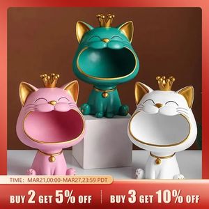 Fortune Crown Grote Mond Kat Ingangssleutel Opbergvak Decoratief Ornament Licht Luxe Inwijdingsfeest Cadeau Sculptuur 240327