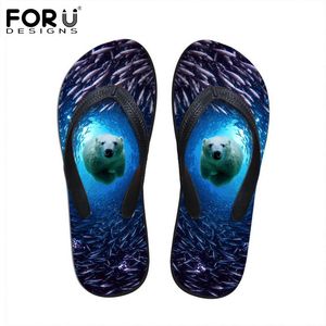 FORUDESIGNS 2018 été femmes tongs 3D bleu mer animaux dauphin imprimé en caoutchouc tongs mode femme plage pantoufles chaussures