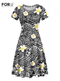 FORUSEDIGNS Vintage vrouwen feestjurk Hawaii Polynesische bloemenprint dame casual midi-jurk korte tops vrouwelijke vestidos de verano 220630