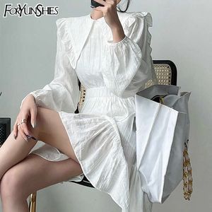 FORYUNSHES Robe à manches longues pour femmes Party Kawaii Robes blanches Été Y2K Vêtements Lolita Anniversaire Tenues Fée Grunge 210709